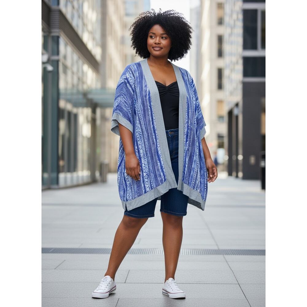 Lane Bryant Blue Print Kimono Open Front Short Sleeve 22/24